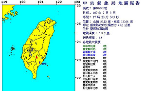 快訊》台東17:20發生規模4.5地震！東南部地區皆有感