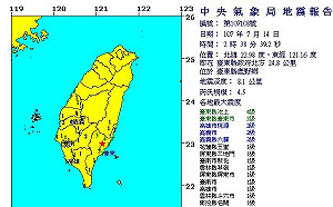 午夜連7震 台東鹿野鄉最大規模4.5