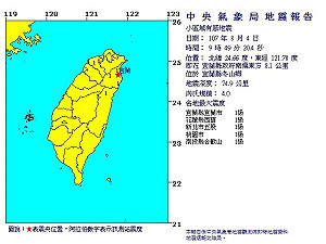 9:49宜蘭規模4.0地震 最大震度1級
