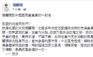 藍換聖不成！桃園市長選情再生波瀾 楊麗環臉書露端倪   