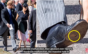 哈利王子挽梅根時尚亮相  鞋底大洞破功