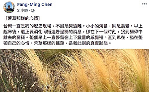 睡前還在臉書為楊偉中按讚 陳芳明：心中如荒草那樣的心情 