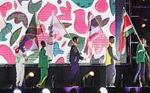 青奧街頭開幕 中華代表隊湯智鈞掌旗