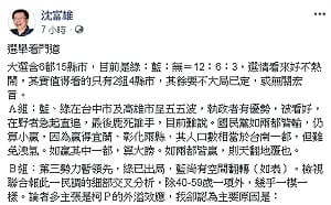 分析年底選情 沈富雄：國民黨台中、高雄贏一都算大勝