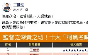 名列10大柯黑之首 王世堅：監督制衡  天經地義