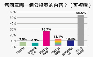 時力民調：26.7%認同反同公投 13.1%支持挺同公投 近5成7未表態