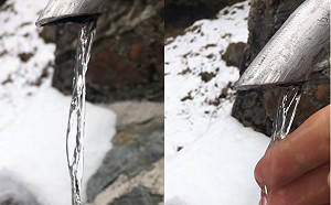 (影) 大自然教室！靜止不流的水 伸手碰觸竟又流了下來...