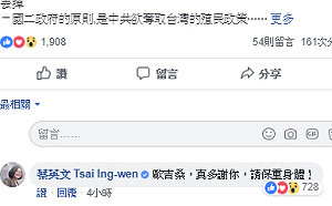 獲史明臉書力挺 蔡英文親回： 歐吉桑，真多謝