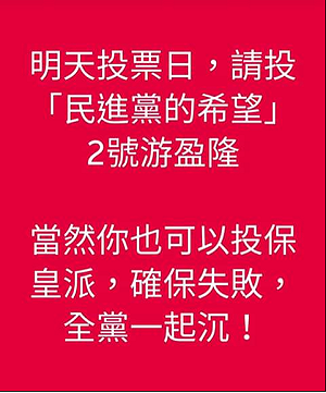 黨主席補選倒數最後一天　游盈隆 : 投保皇派　全黨一起沉