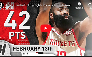 NBA／哈登連續31場30分追平史上第2長  火箭不敵灰狼(影)