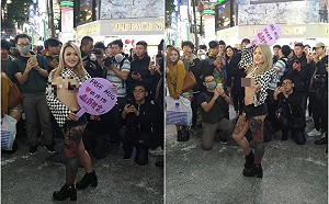 歡慶情人節！正妹「胸前貼膠帶」免費抱抱　網喊：讓我來