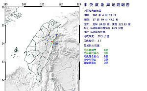 地牛又翻身！花蓮傍晚規模3.7地震　最大震度銅門4級