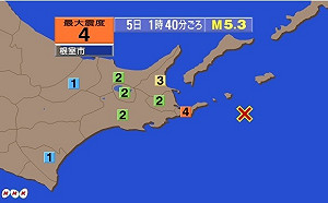 北海道東岸外海凌晨規模5.8地震  無海嘯威脅