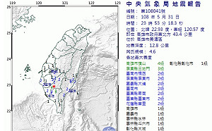高雄美濃深夜地震規模4.6 119未接獲災情相關報案