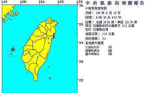 地牛翻身！清晨6：26花蓮發生規模3.3地震