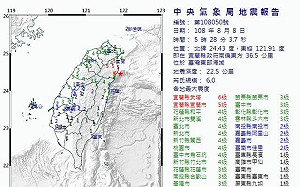 清晨強震！5:28東部海域規模6.0淺層地震 最大震度宜蘭6級
