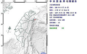 地牛翻身！2：57台灣東部海域規模3.5地震 最大震度宜蘭縣3級