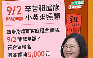 房租補貼申請今開跑 蔡英文：補助金額每月最高可至5000 元