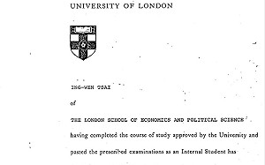 蔡英文出示LSE畢業證書原始檔案 狀告賀德芬、林環牆