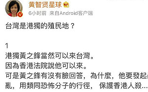 黃之鋒籲台人上街聲援反送中 黃智賢 :  台灣何時變成港獨殖民地了?