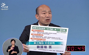 總統辯論會》違規!?韓國瑜交互詰問使用手板 上頭竟還有錯字...