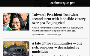 華郵：台灣總統大勝親中對手 民主生機勃勃