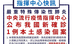 快訊》台灣首例「本土」武漢肺炎確診病例 第5例家庭群聚感染