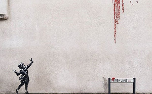 街頭藝術家班克西情人節畫作 兩天後遭塗鴉破壞