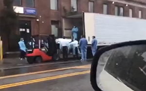 （影）布魯克林醫院堆高機運屍入貨櫃車  民眾顫抖重覆：這是真的！