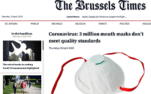 比利時從中國進口300萬片口罩 不符合品質標準