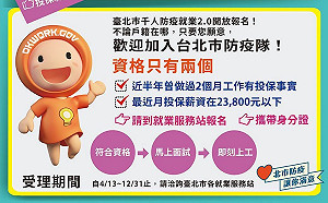 紓困就業再加碼！ 北市追加1265職缺月領12.6K