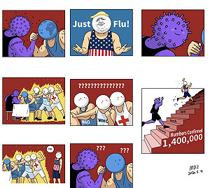 大外宣新招？中駐法使館出八格漫畫 諷川普面對疫情逃之夭夭