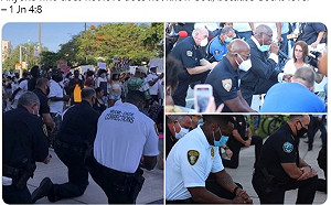 佛洛伊德之死引全美憤慨 美國警「單膝跪地」與示威民眾共同祈禱