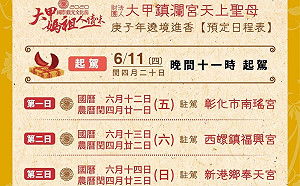 大甲媽遶境本周四起駕  九天八夜行程不縮水