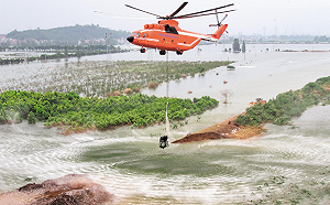 洪水肆虐沖垮逾50公尺潰口  中共急派Mi-26直升機投砂石封堵