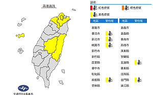 快訊》持續炎熱！全台6縣市黃燈高溫警示