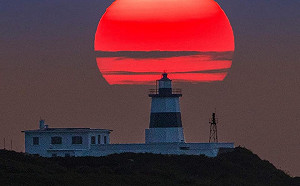 一年只出現20多天！富貴角懸日燈塔夕陽連成一線