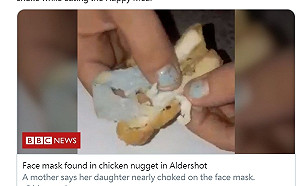英國女童吃麥當勞被噎住  發現雞塊裡有口罩