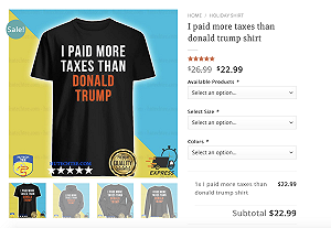 攻擊他只繳750美元稅 拜登陣營售「我繳稅比川普多」的T卹、鈕扣及貼紙