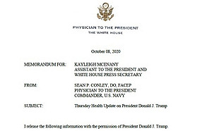 白宮醫師：川普完成療程  預計10日能公開活動