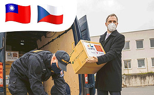 北市送10萬片口罩抵布拉格 市長親迎還幫貼上台灣國旗