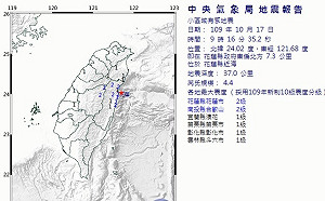快訊》今早地牛猛翻身！花蓮規模4.4地震 最大震度2級