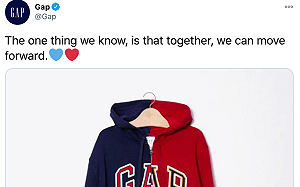 裡外不是人 GAP做藍紅融合帽T籲團結 反挨批 : 令人想起內戰!