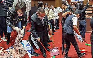 議場變市場  議事人員累翻善後滿地豬內臟