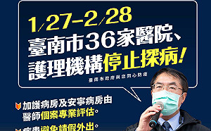 防堵疫情 台南市36家醫院 今起禁止探病
