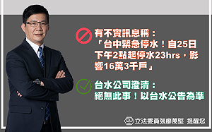 台中16.3萬戶緊急停水? 張廖萬堅 :  絕無此事