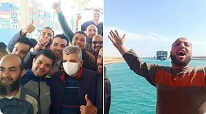 長賜輪動啦！拖船工人「興奮到模糊」慶祝航行