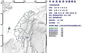 連兩起淺層地震! 9:04屏東霧台規模4.3地震 深度3.6公里