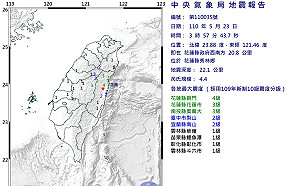 連3震驚醒夢中人！最大規模4.4 最大震度花蓮縣4級