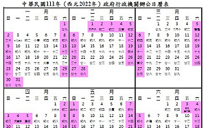 2022年行事曆：春節放9天假、3天以上連假有7個